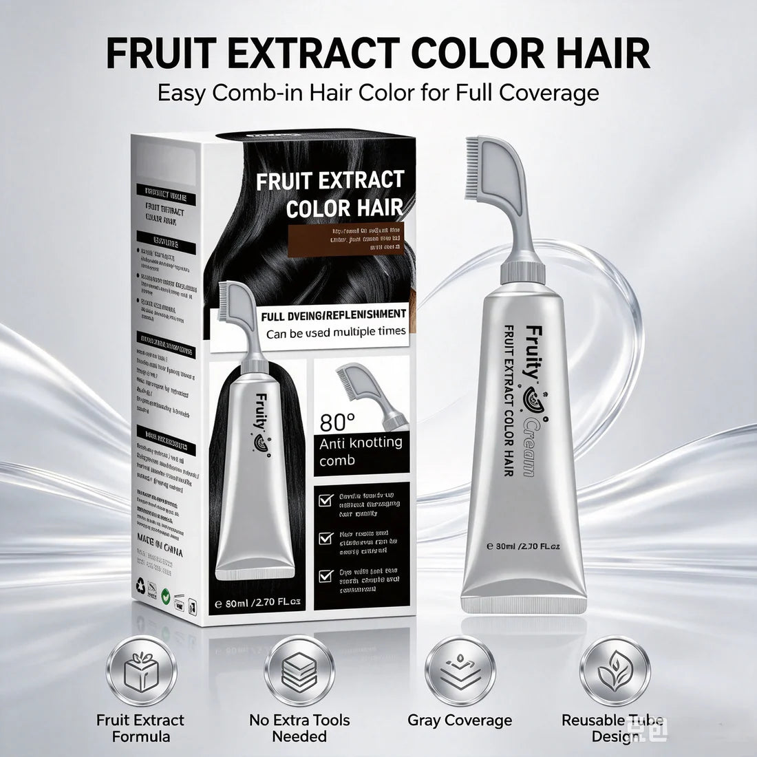 🍇Fruit Extract Hair Dye Comb / Hair Dye Cream — Portable Home Use, Gentle Plant-Based Hair Dye, Reusable No Mix Hair Color✨